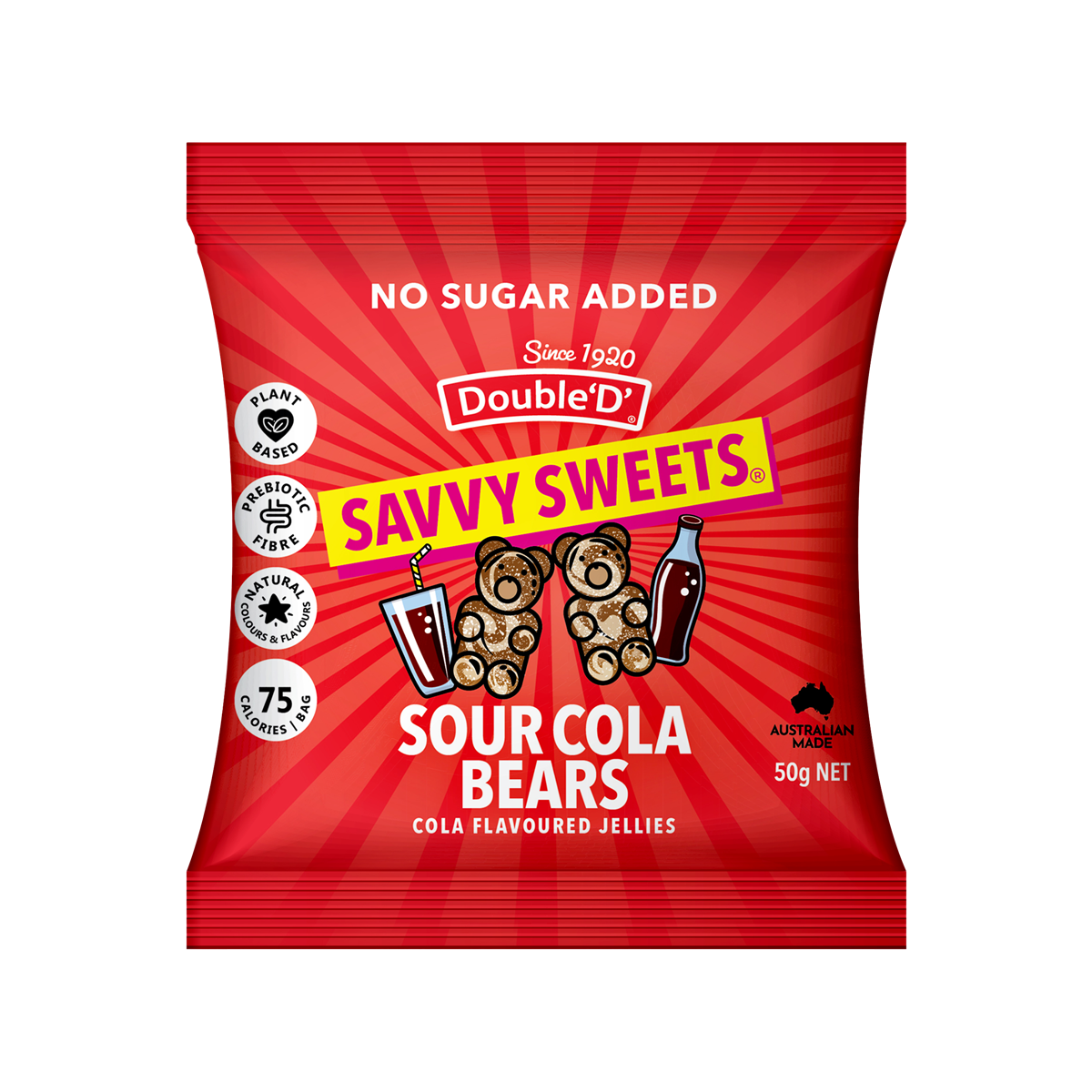 Savvy Sweets Fruits & Cream Bears 12x50g Mango and Strawberry