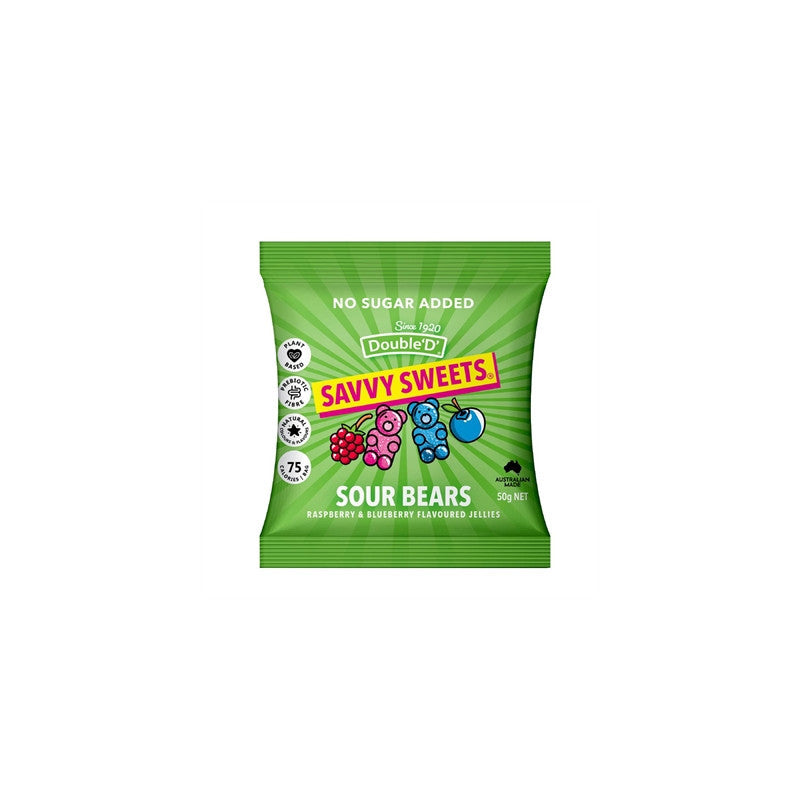 Savvy Sweets Sour Bears 12x50g Raspberry & Blueberry