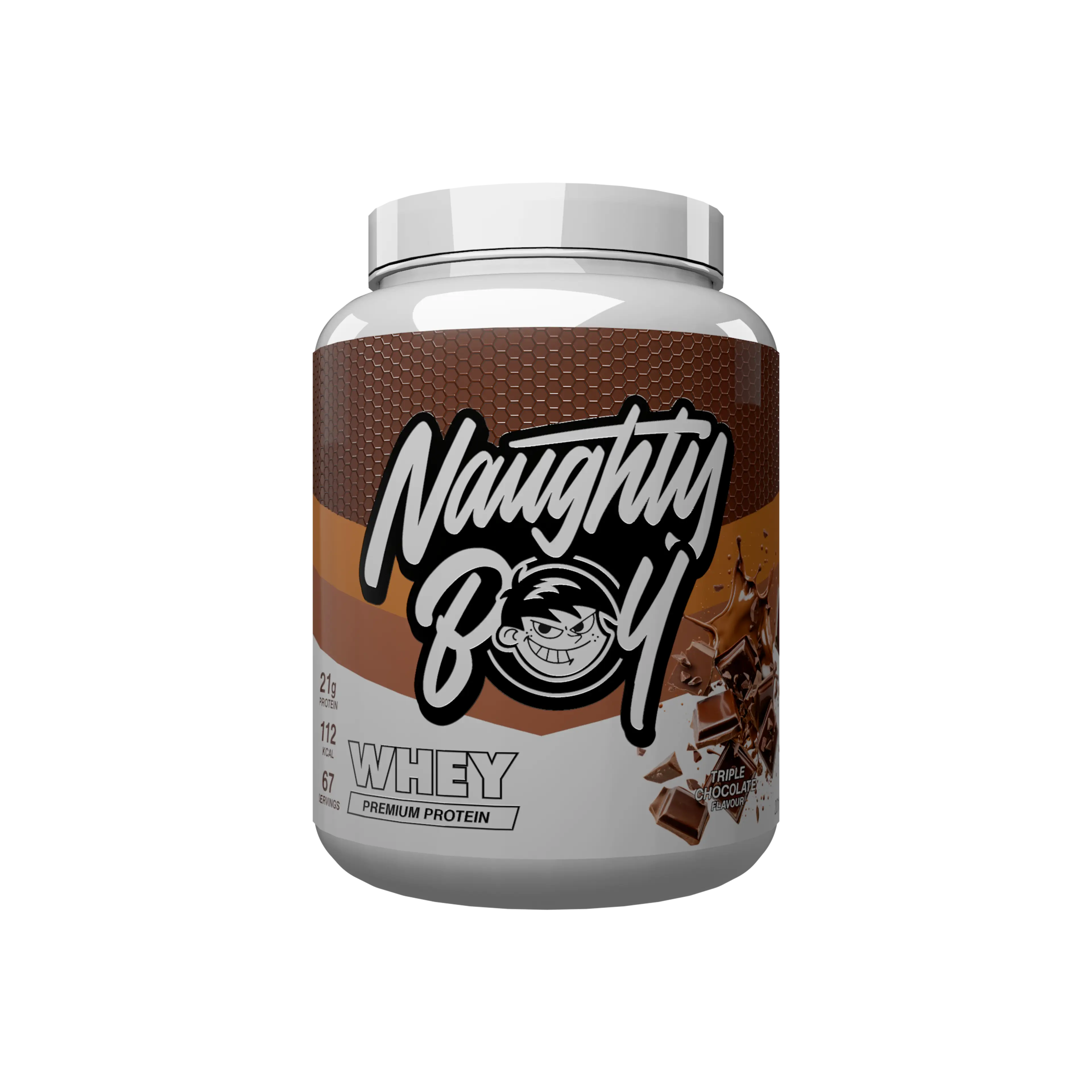 Triple Chocolate 2kg Protein powder container with &