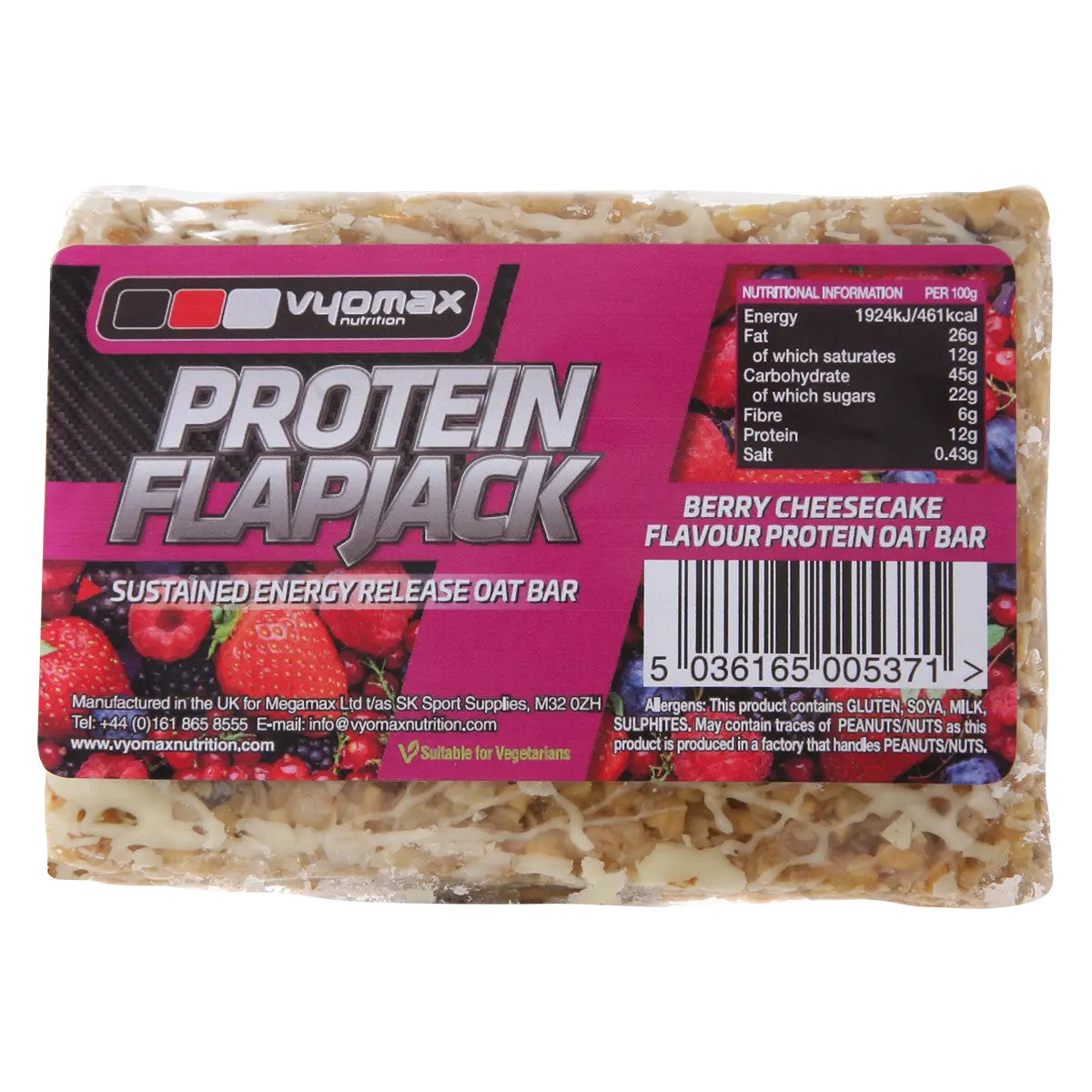 Vyomax Nutrition Protein Flapjacks 12x100g Berry Cheesecake