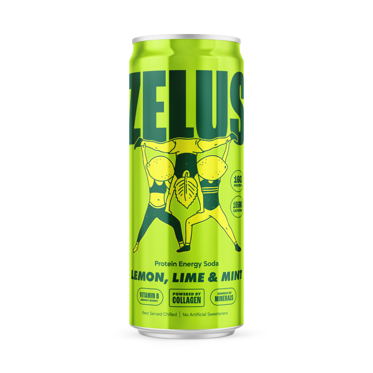 ZELUS Protein Energy Soda 12x330ml Lemon, Lime & Mint