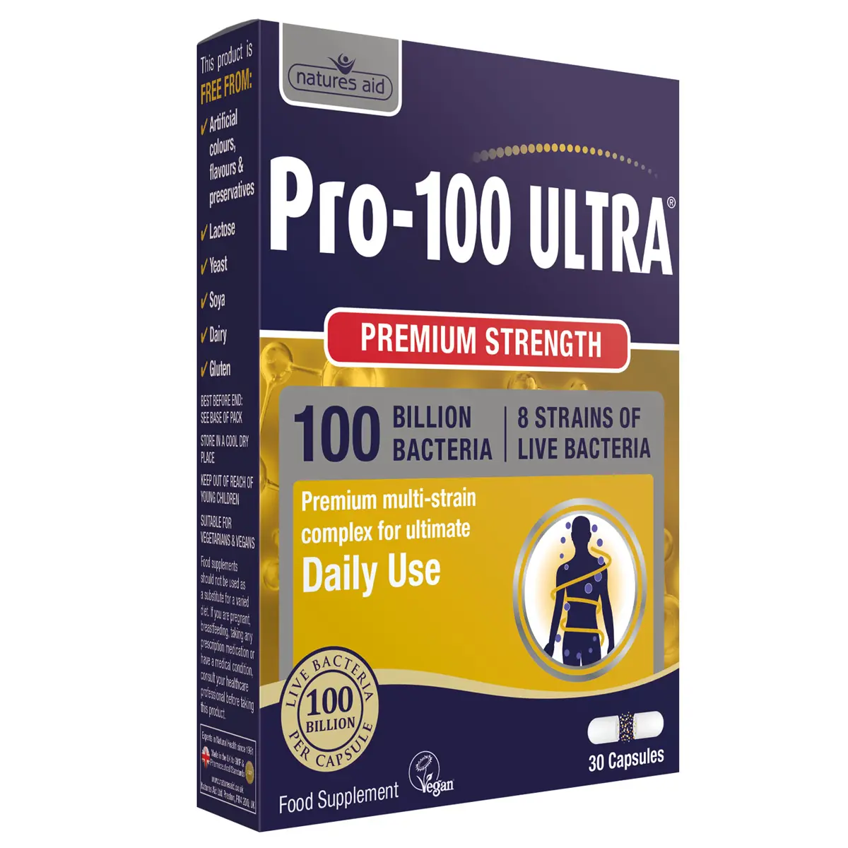 Natures Aid Pro-100 Ultra 8 Strain Complex 30 Caps