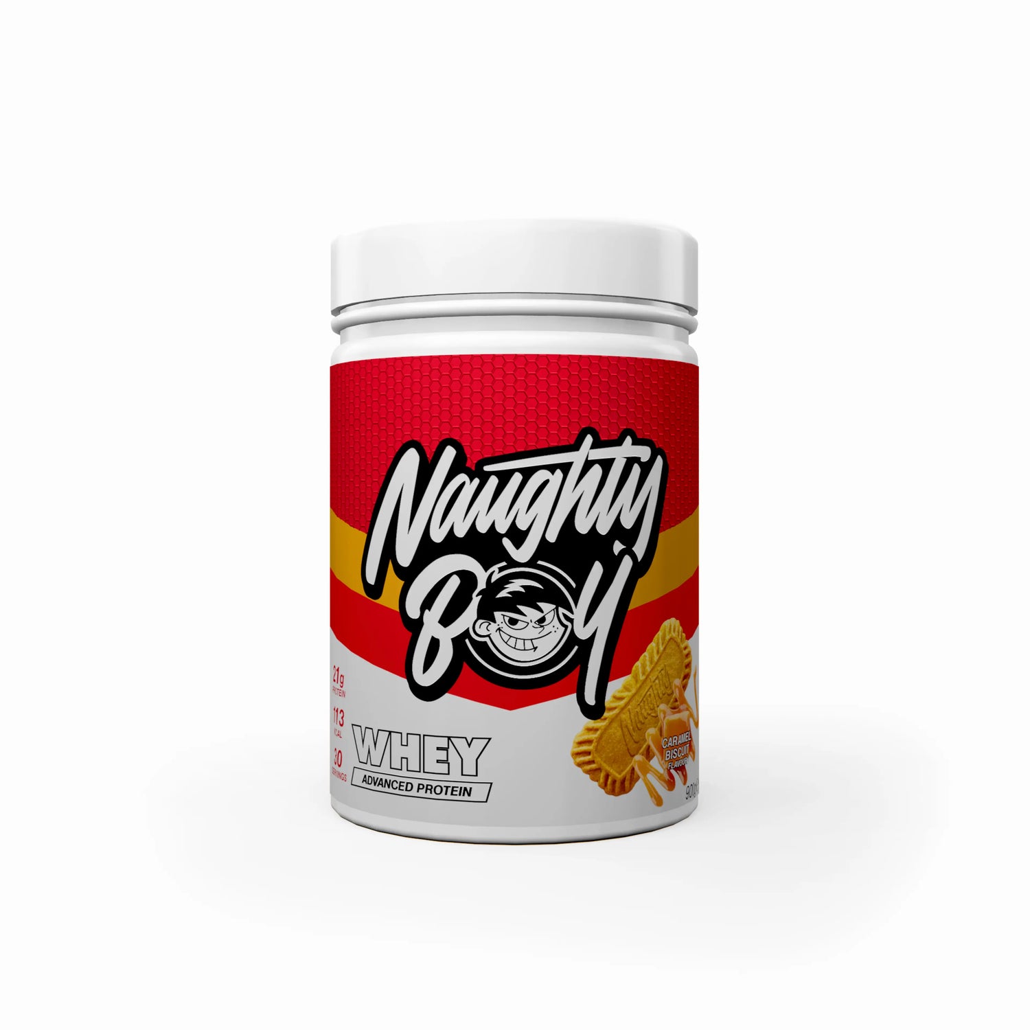 Caramel Biscuit 900g Protein powder container with &
