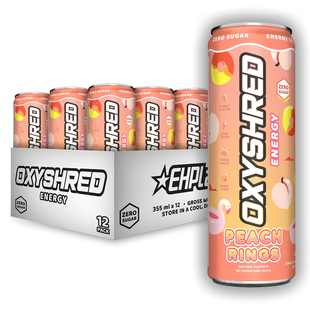 EHP Labs Oxyshred Ultra Energy Drink 12x330ml Peach Candy Rings
