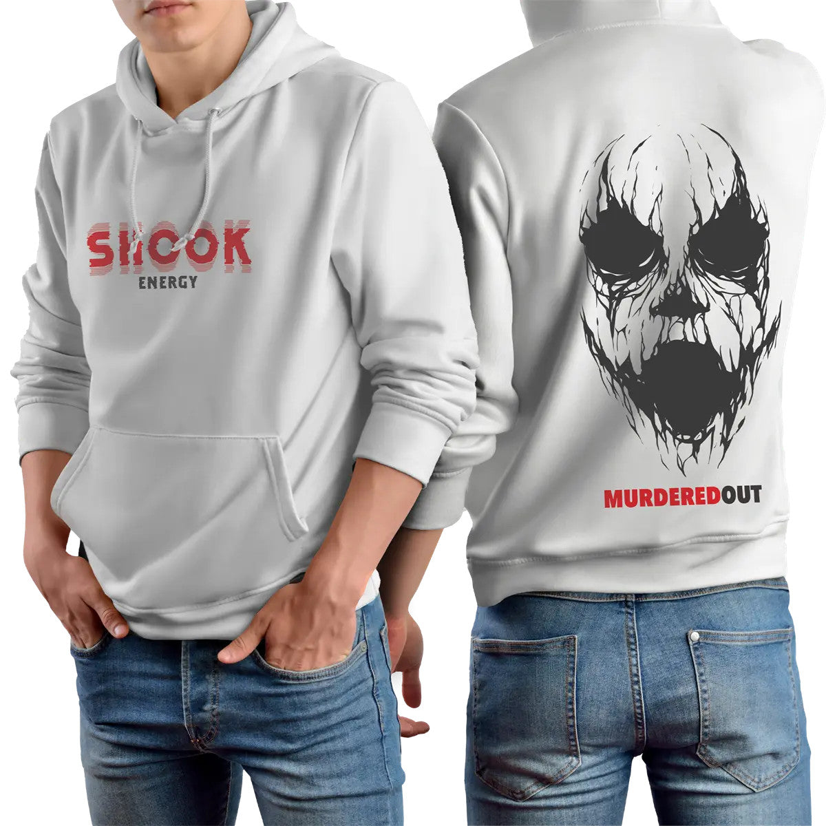 Murdered Out Shook Hoodie Large White