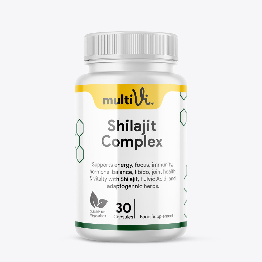 Multivi Shilajit Complex KSM-66® supplement bottle on a white background
