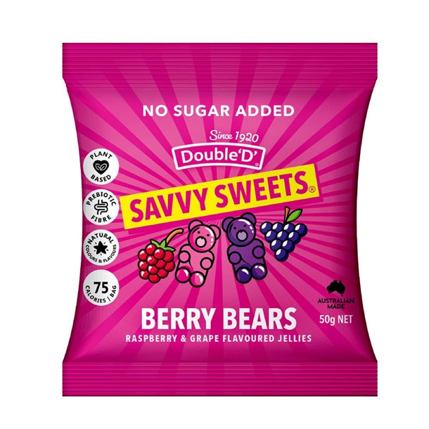 Savvy Sweets Berry Bears 12x50g Raspberry &amp; Grape