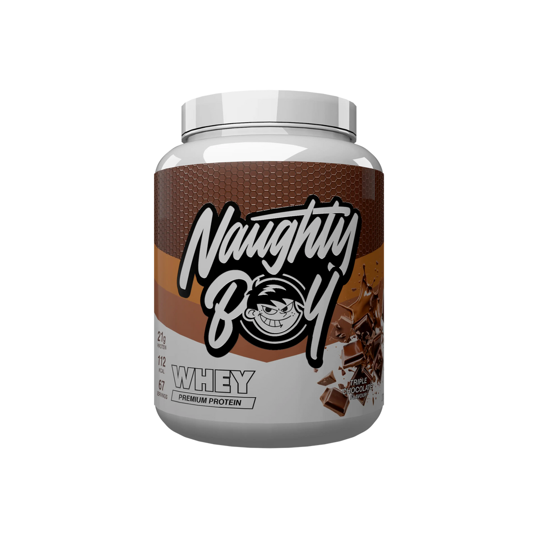 Triple Chocolate 2kg Protein powder container with &