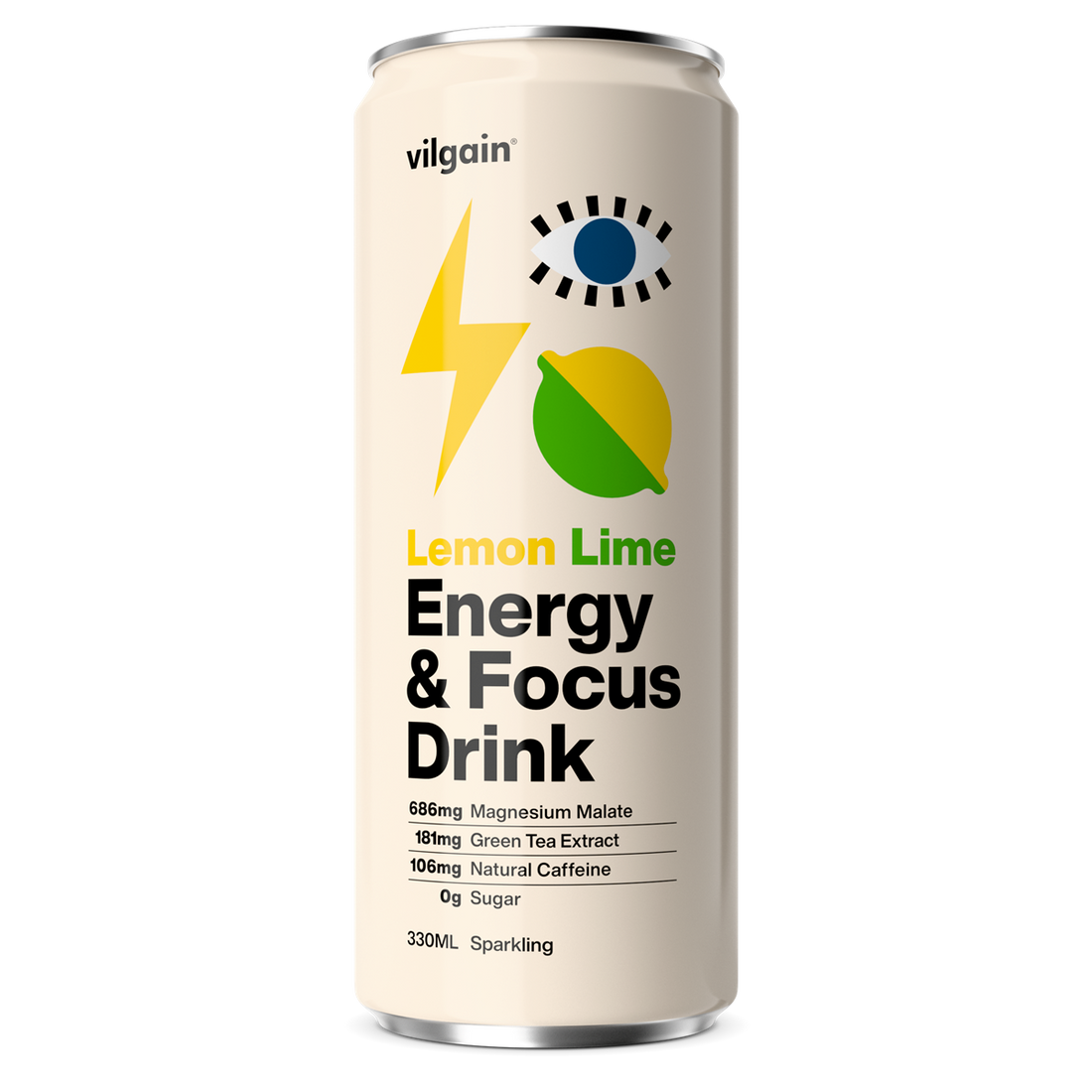 Vilgain Energy &amp; Focus Drink 24x330ml Lemon and Lime