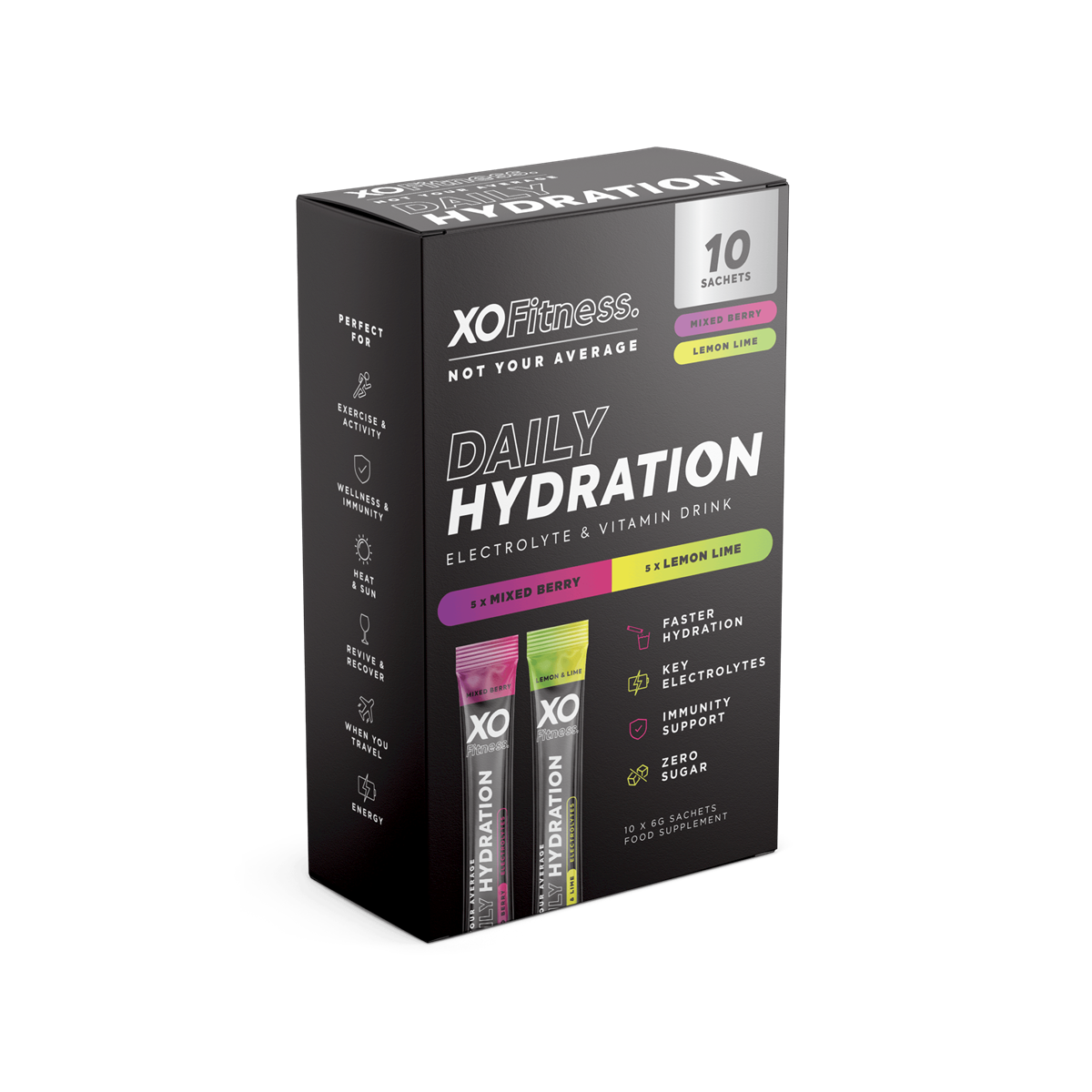 XO Fitness Hydration Mixed Box 10x6g Mixed Berry / Lemon &amp; Lime