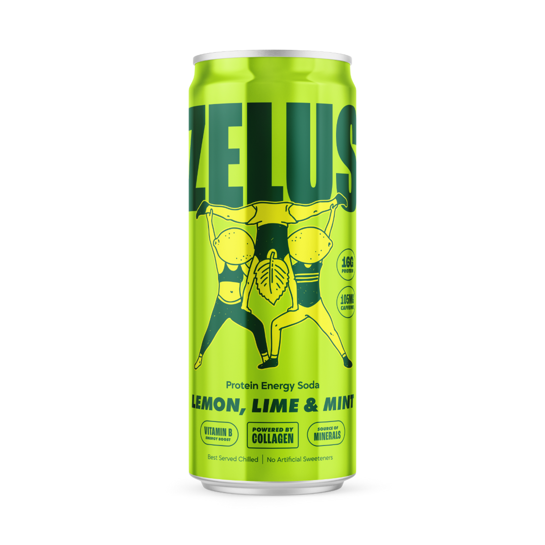 ZELUS Protein Energy Soda 12x330ml Lemon, Lime &amp; Mint